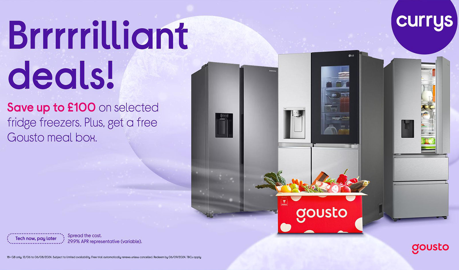 Brrrrrilliant deals! Save up to £100 on selected fridge freezers. Plus, get a free Gousto meal box.