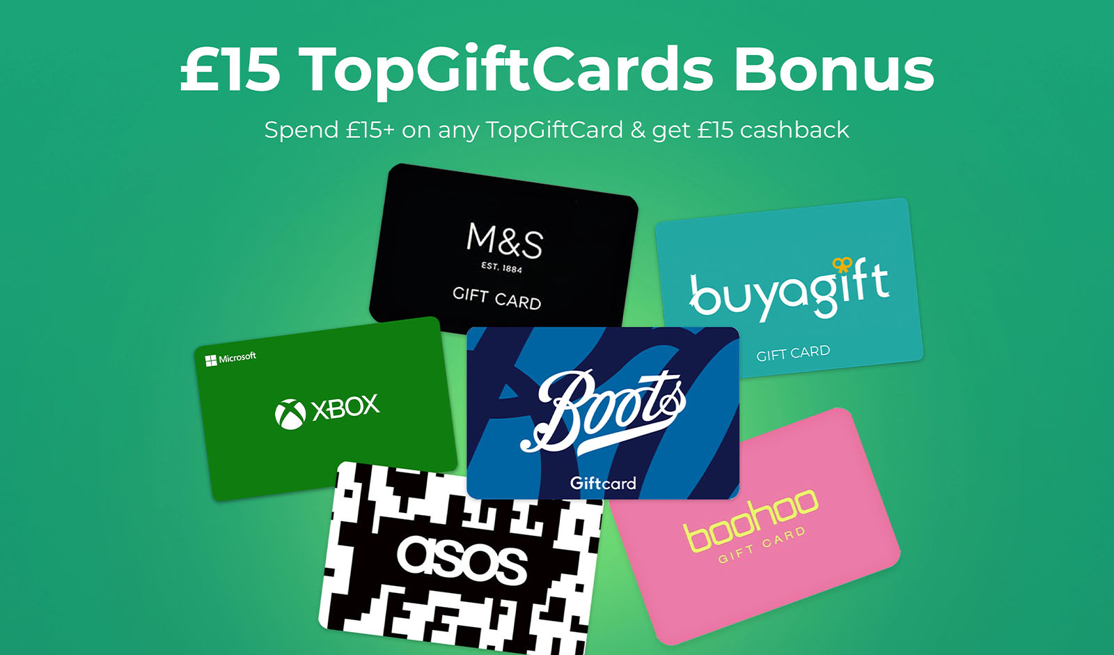 Spend £15+ on any TopGiftCard & get £15 cashback